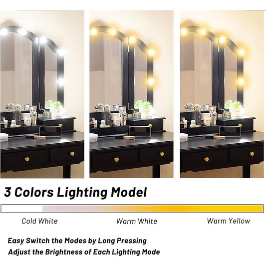 Black Tri Fold Makeup Vanity With Lights And Mirror