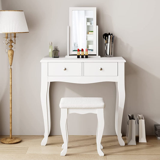 Makeup Vanity Table Set With 360 Degree Mirror And Drawers