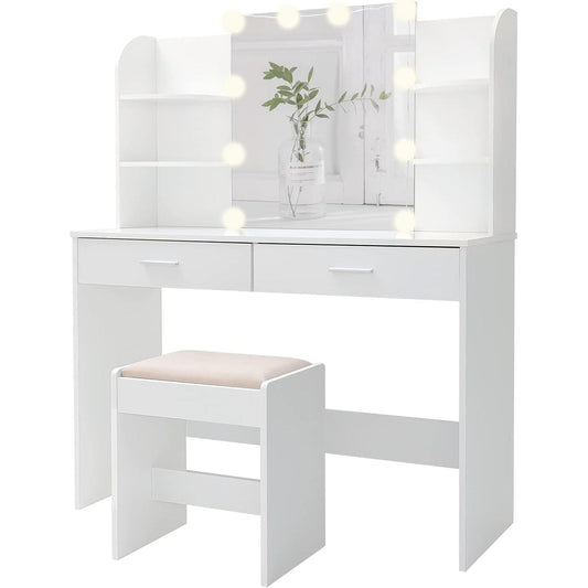 Vanity Set With 10 LED Lights White For Bedroom Makeup