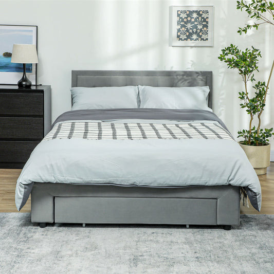 Double Size Ottoman Bed Frame with Front Drawer - Grey