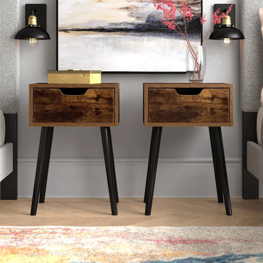 Set of 2 - Modern Mid-Century Farmhouse Bedroom Nightstand End Table