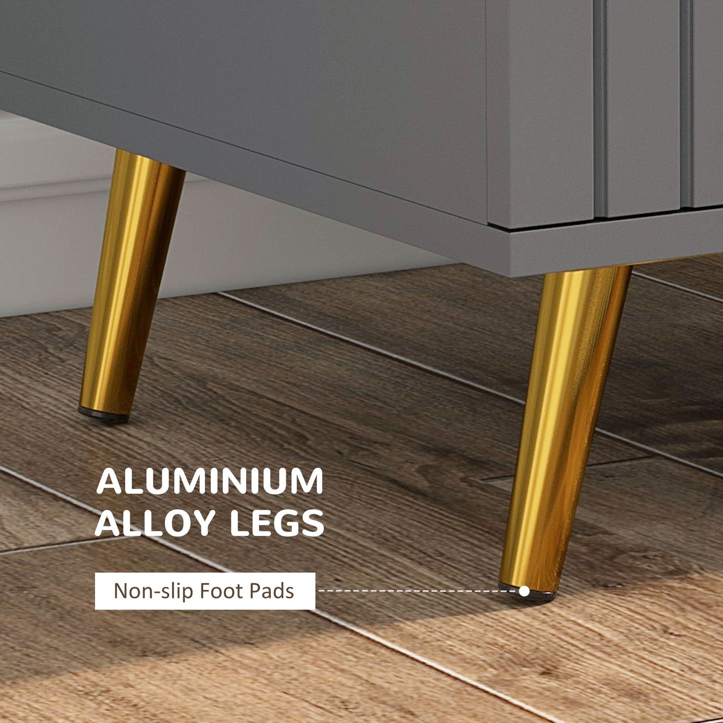 Four Drawer Embossed Line Dresser - Grey/Gold Tone