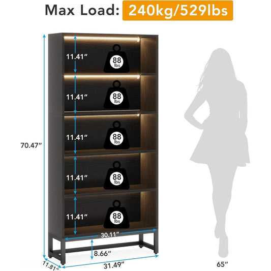 Tall Bookcase 70.8 Inch Led Lights For Living Room