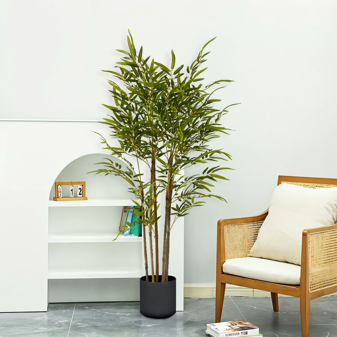 NNEAGS 150cm Lucky Bamboo Tree Bambusa Vulgaris Artificial Plant w/ 7 Branches Home Accent Decor-2