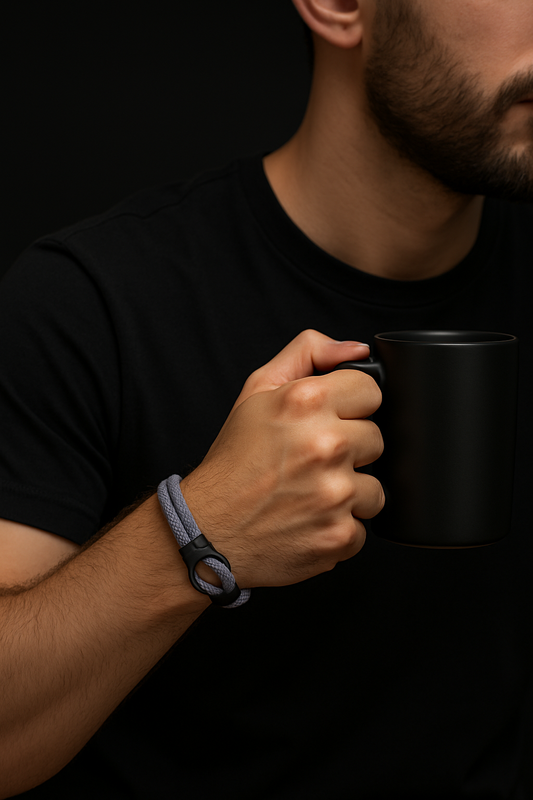 Gray Rope Bracelet – Minimalist Men’s Bracelet with Black Magnetic Clasp