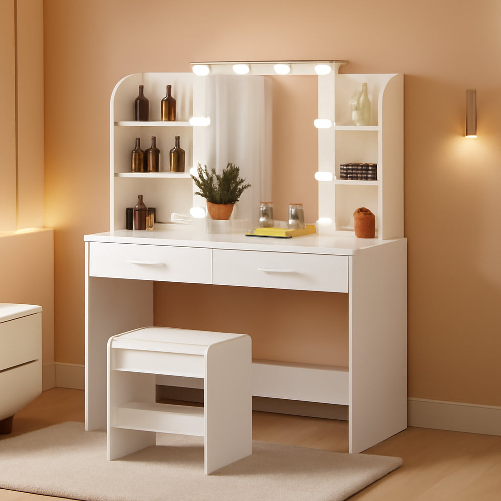 Vanity Set With 10 LED Lights White For Bedroom Makeup