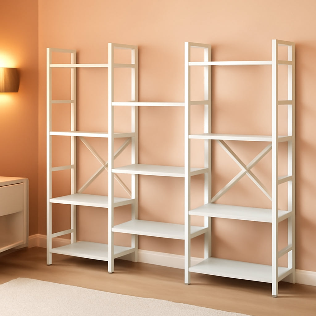 White 11 Shelf Open Display Bookcase For Home Office