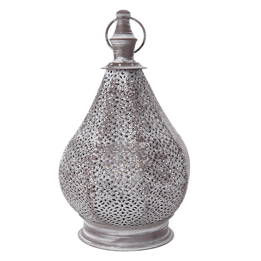 12''H Moroccan Metal Table Lamp Battery Powered Cordless Lamp with LED Fairy Lights Bulb