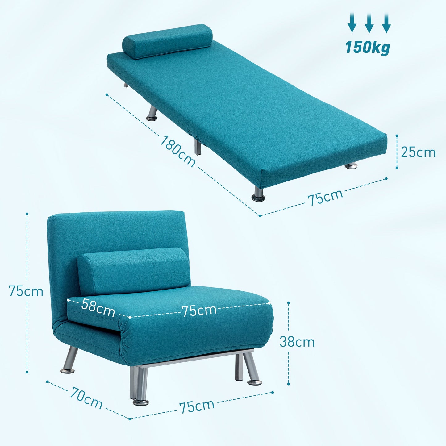 Single Linen-Feel Sleeper Chair - Dark Blue