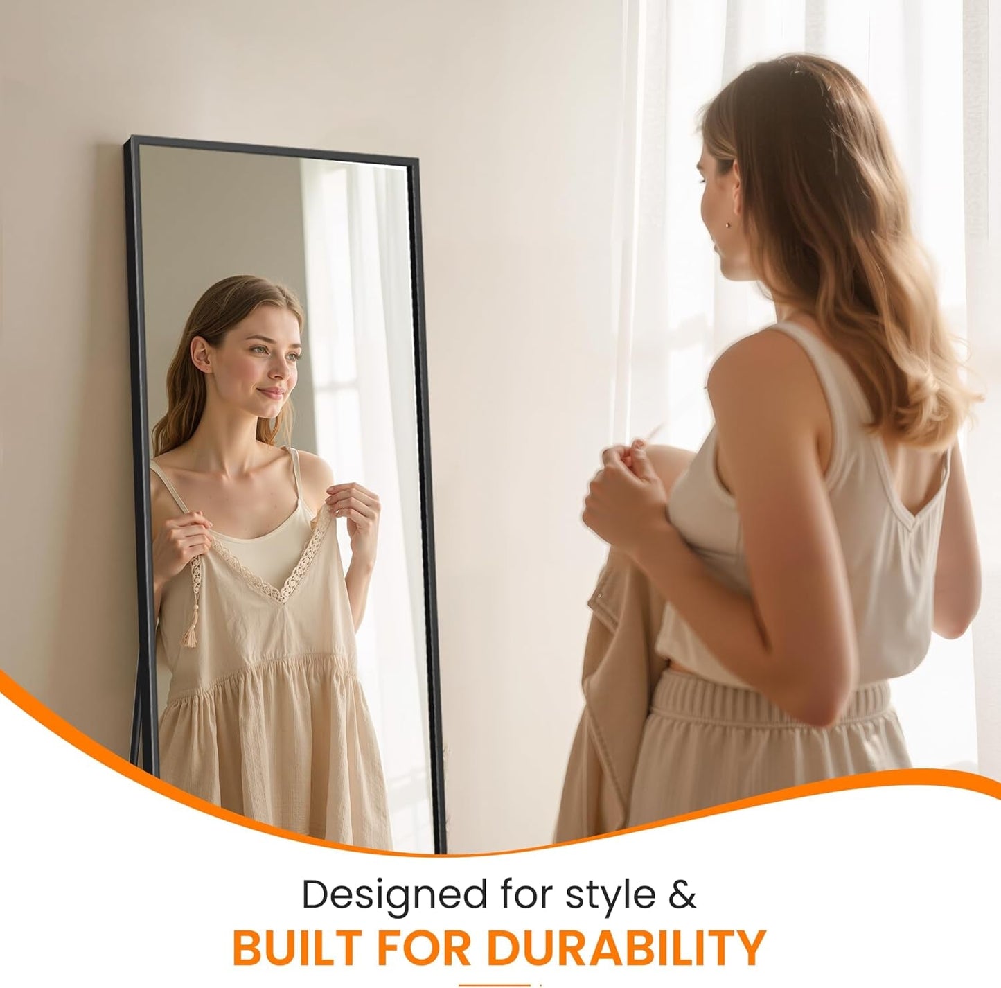 56 Inch Full Length Floor Mirror Black For Bedroom Living Room