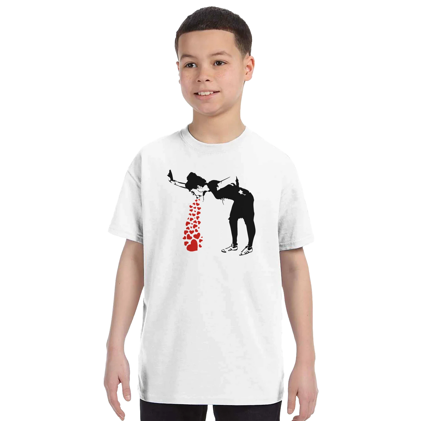 Banksy Lovesick Girl Throwing Up Hearts Artwork T-Shirt