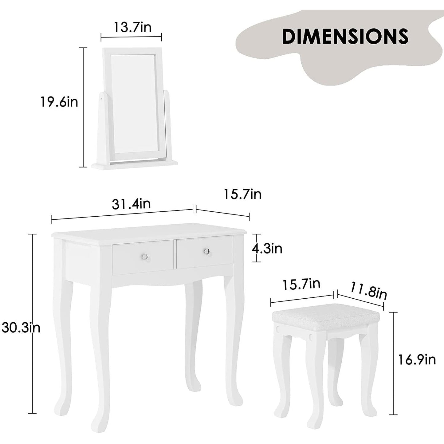 Makeup Vanity Table Set With 360 Degree Mirror And Drawers