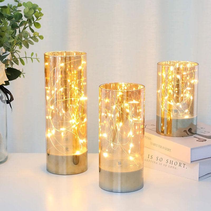 6/8/10inch High Battery Glass Decorative Lights（Set of 3）