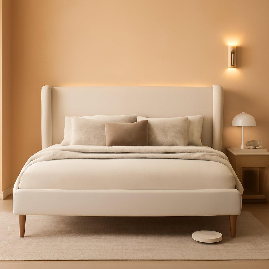 Queen Size Upholstered Bed Frame With LED Lights And USB