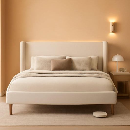 Queen Size Upholstered Bed Frame With LED Lights And USB