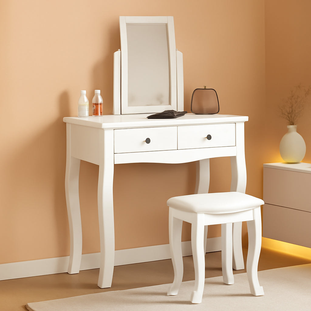 Makeup Vanity Table Set With 360 Degree Mirror And Drawers