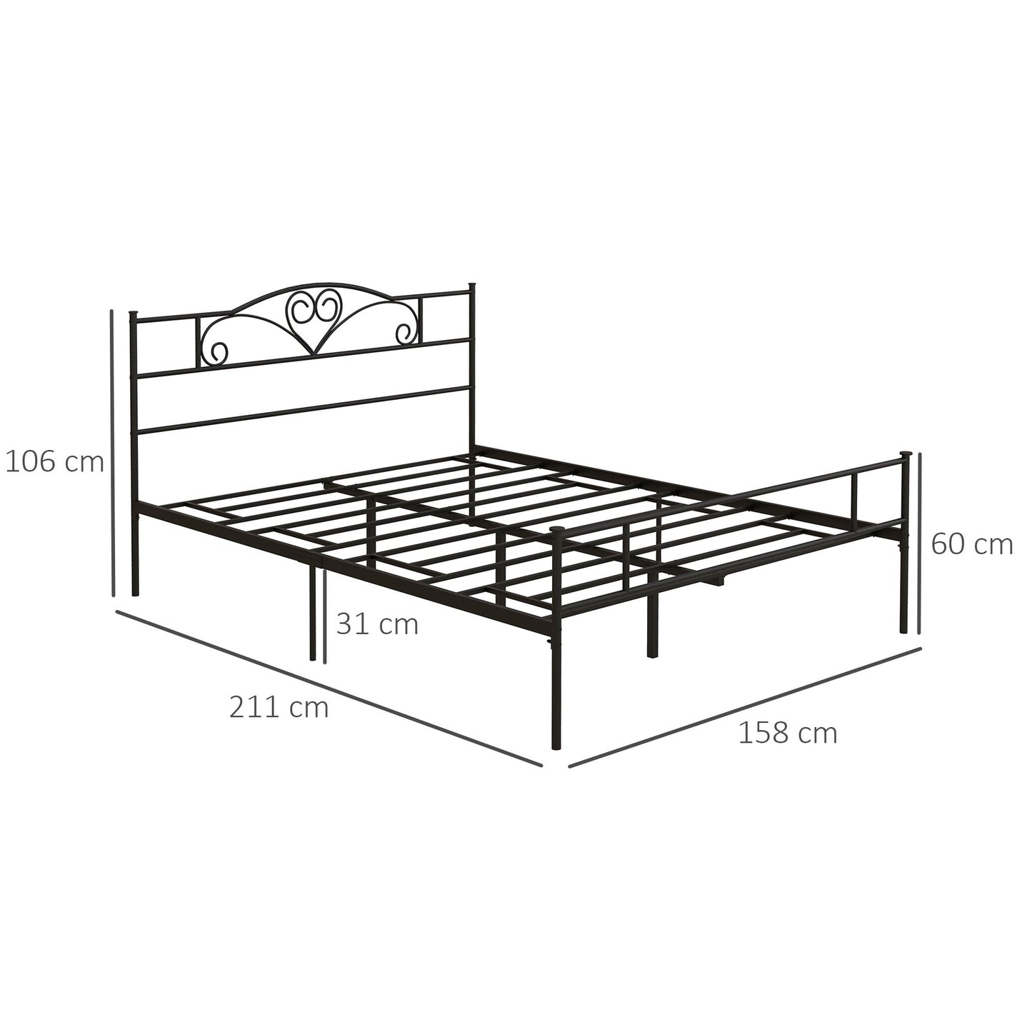 King Size Metal Bed Frame with Underbed Storage - Black