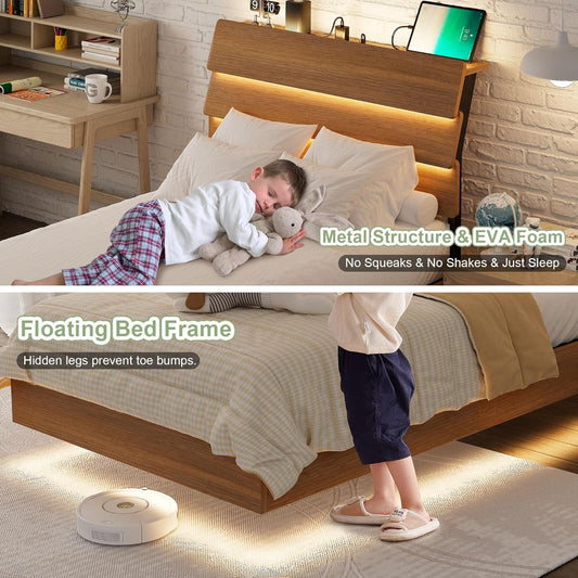 Twin Size Floating Bed Frame With RGB LED Lighting