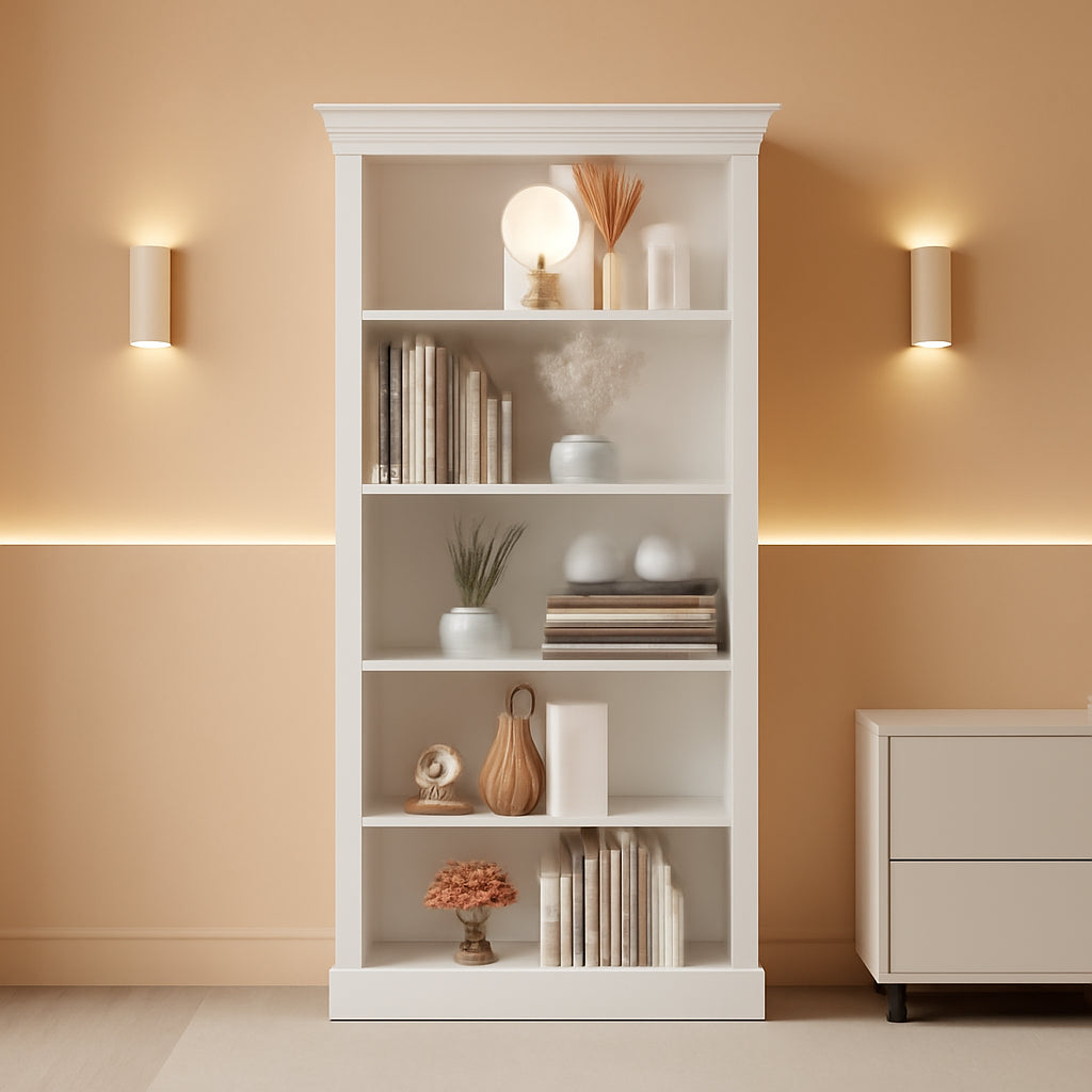 5-Shelf Bookcase Wooden Standing Rack White Living Room