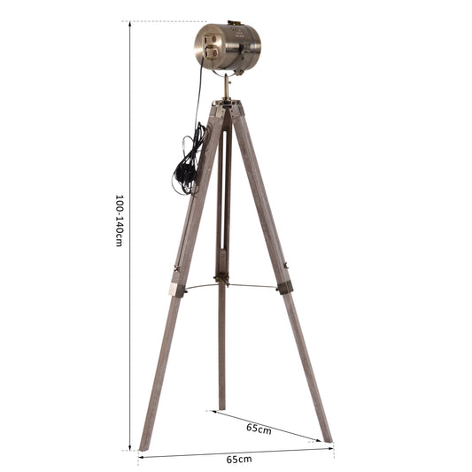 Vintage Tripod Floor Lamp Retro Industrial Photography Light Spotlight Antique Searchlight Wooden Base