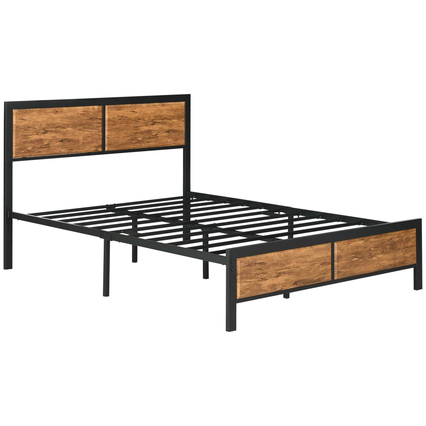 Industrial Double Bed Frame with Under-Bed Storage - Rustic Brown