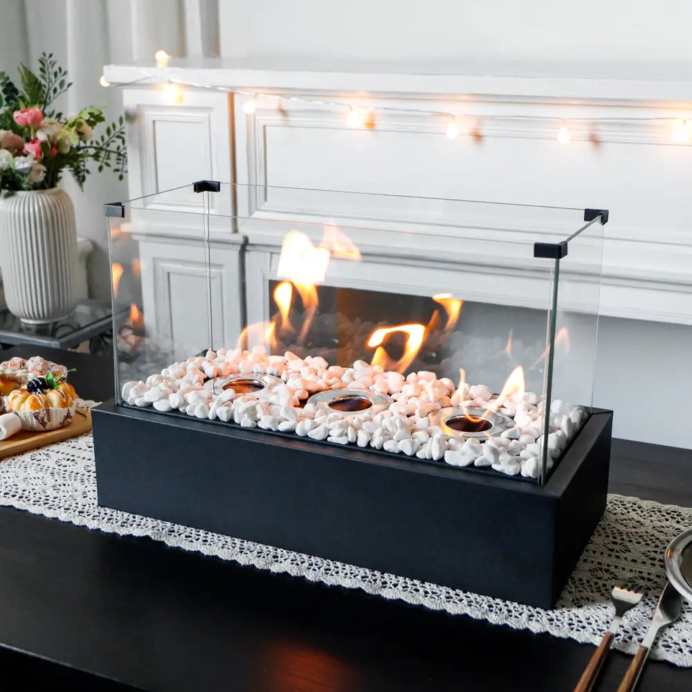 Rectangular Large Tabletop Fire Pit 18''L Portable Tabletop Fireplace