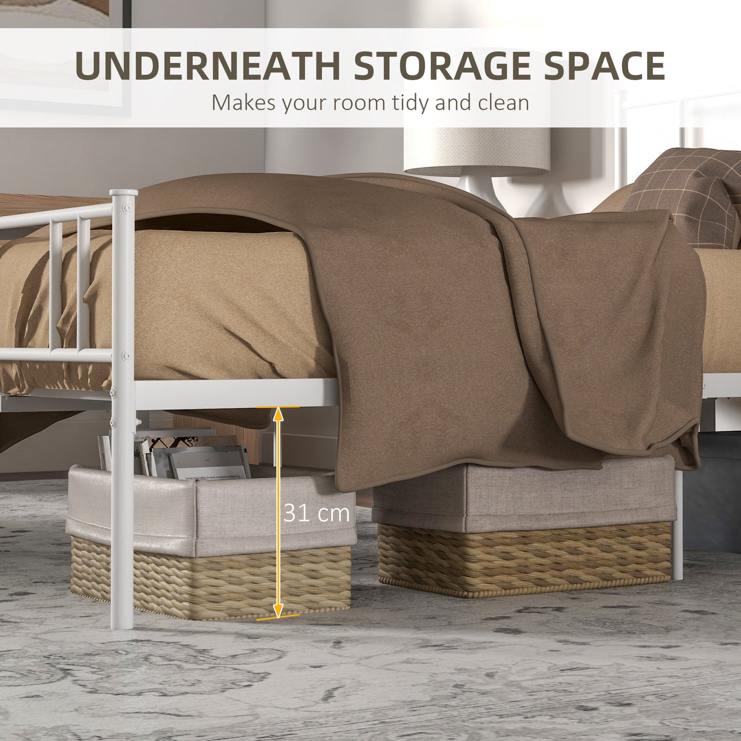 Double Metal Bed Frame with Strong Steel Structure - White