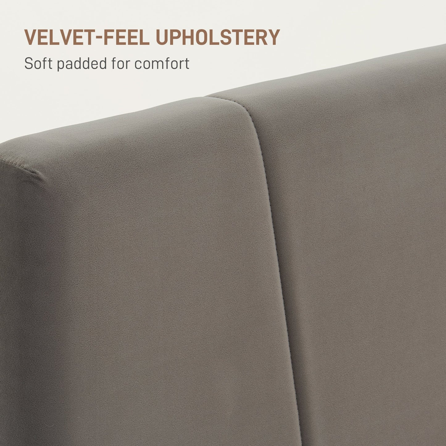 King Velvet-Feel Bed Frame with Adjustable Headboard - Grey