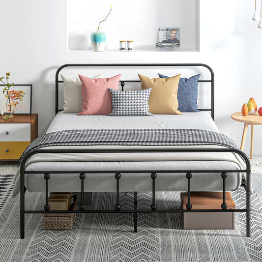 King Size Minimalistic Metal Bed Frame - Durable Black Steel