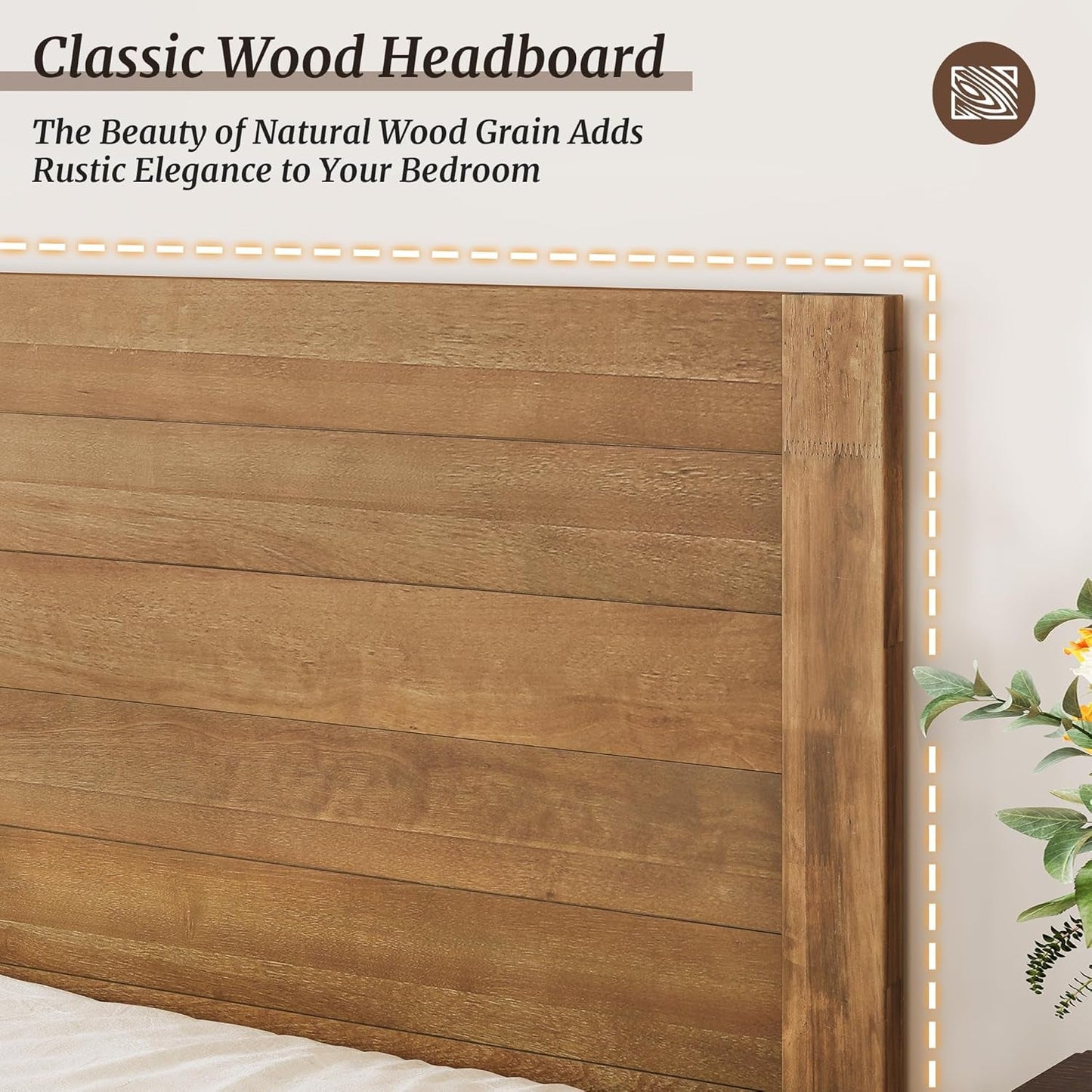 King Size Acacia Wood Platform Bed Frame With Headboard