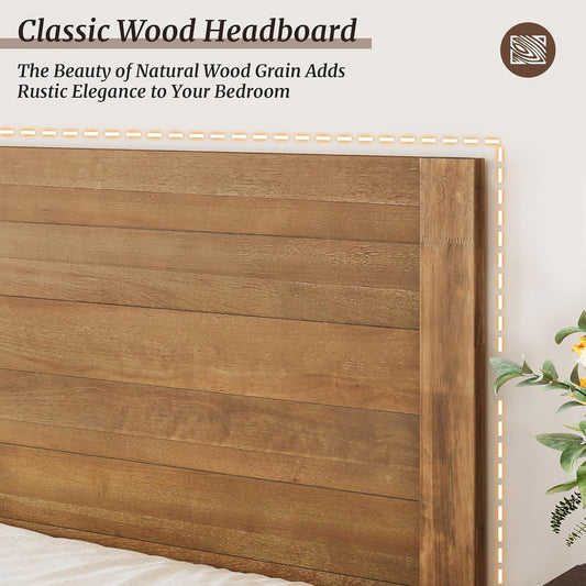 King Size Acacia Wood Platform Bed Frame With Headboard