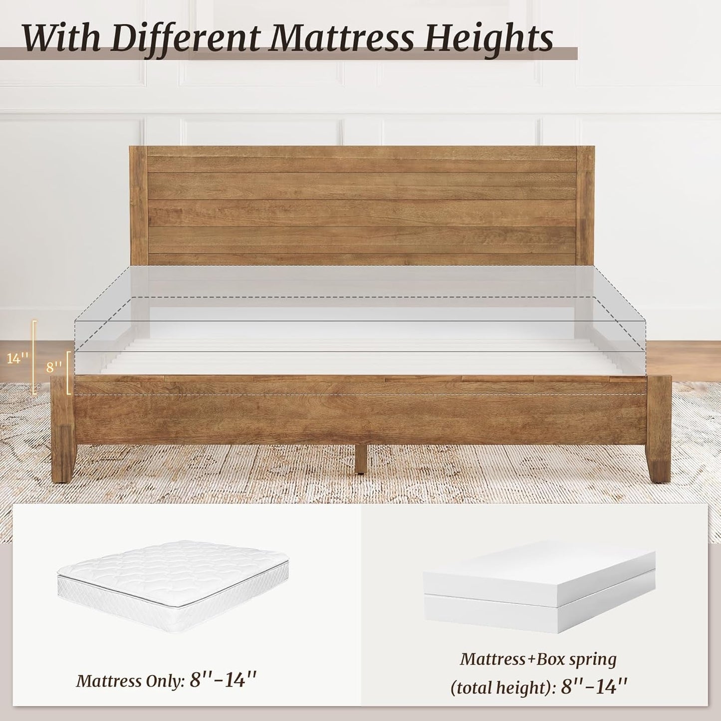 King Size Acacia Wood Platform Bed Frame With Headboard