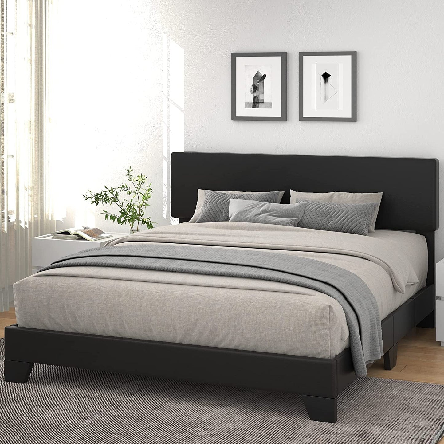 King Size Upholstered Platform Bed Frame With Adjustable Headboard