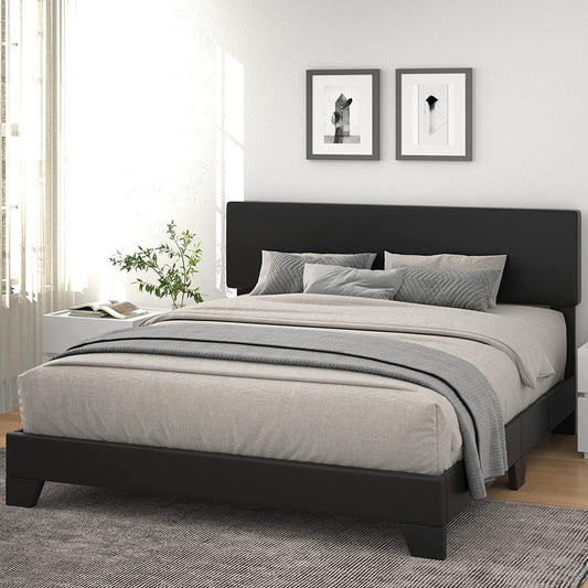 King Size Upholstered Platform Bed Frame With Adjustable Headboard