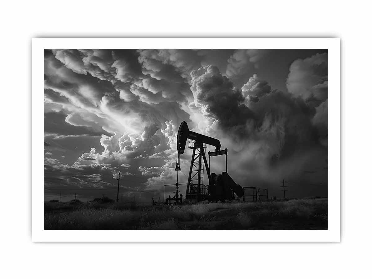 Oil Pump balck & white Photography  Canvas Art Print