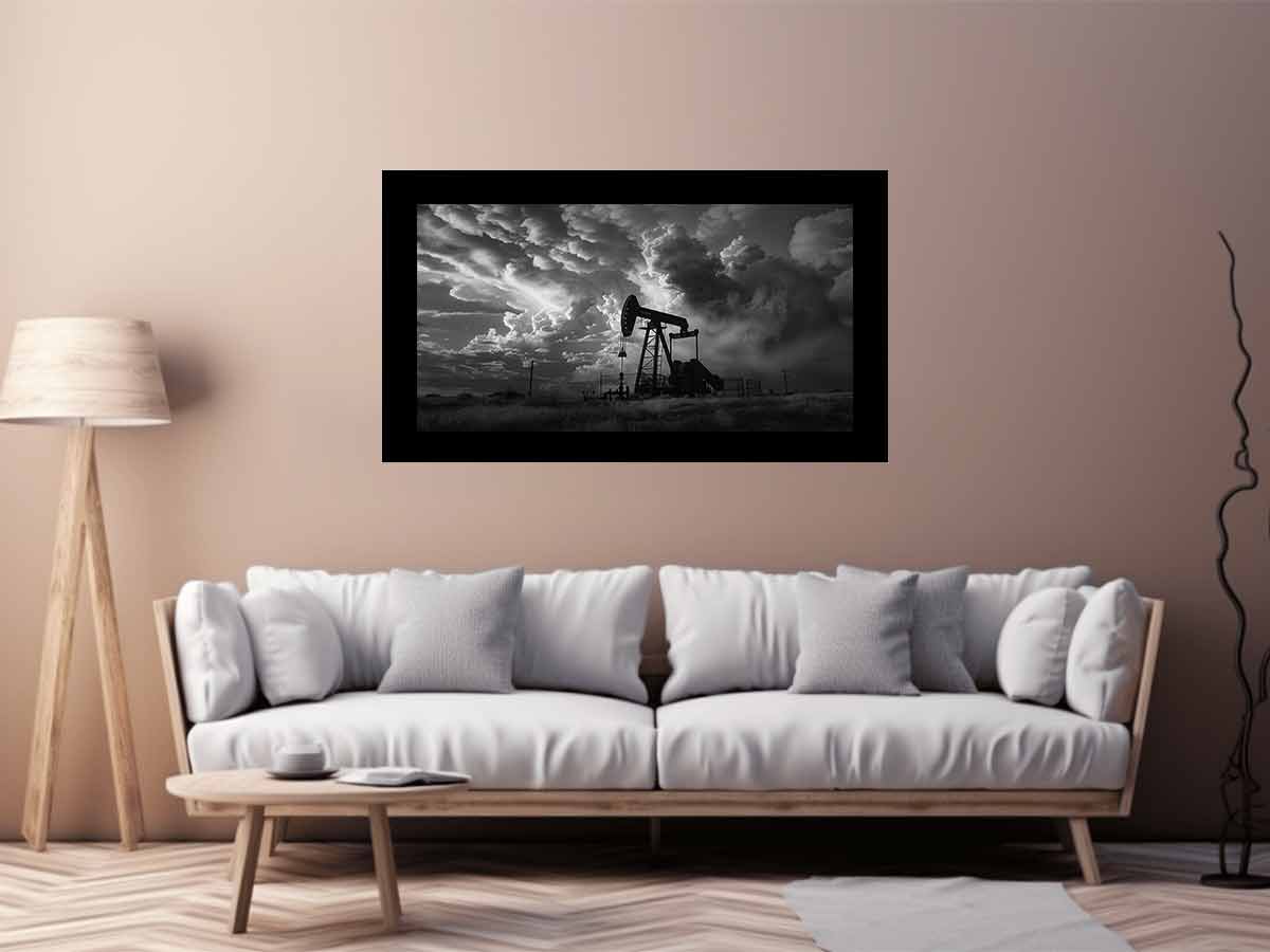 Oil Pump balck & white Photography  Canvas Art Print