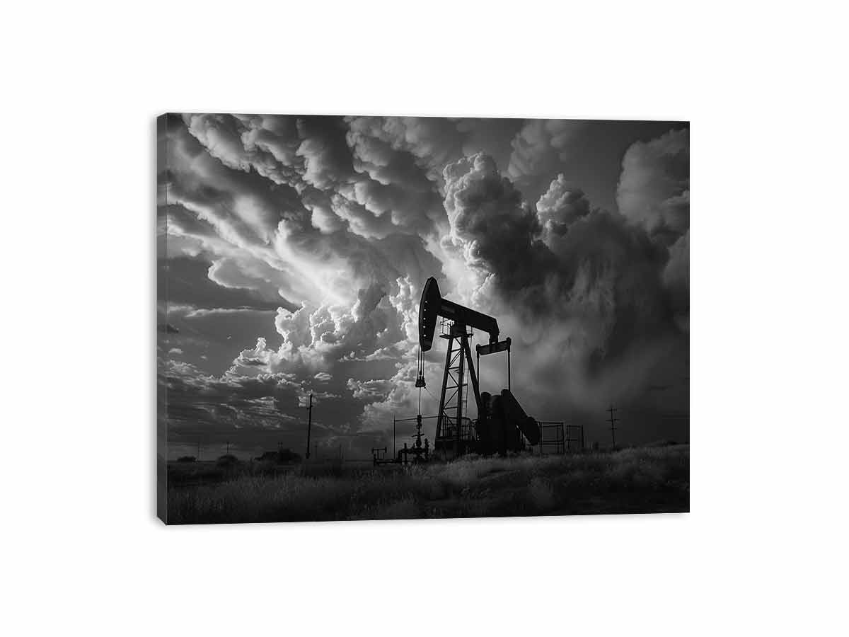 Oil Pump balck & white Photography  Canvas Art Print