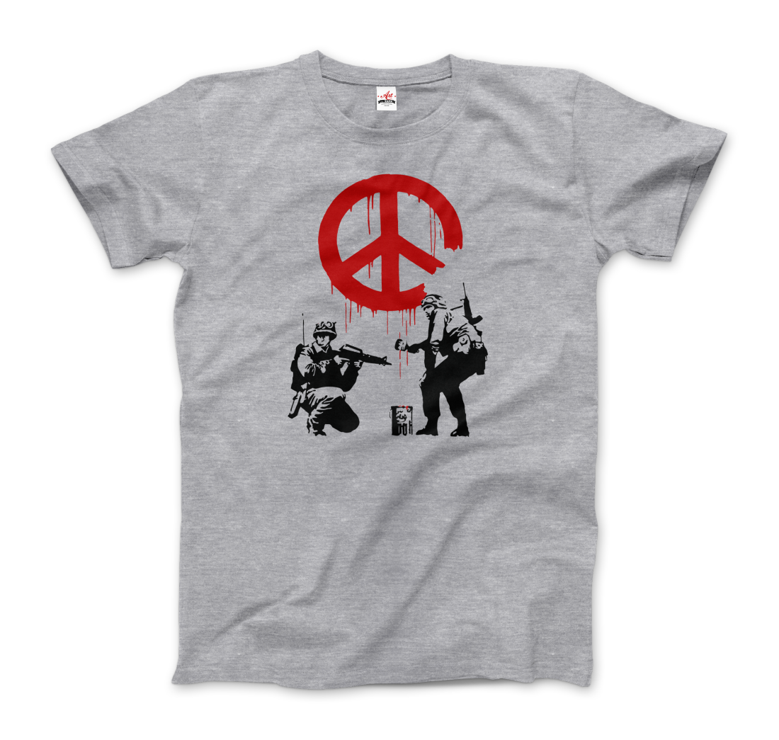 Banksy - Soldiers Painting Peace Symbol 2006 Artwork T-Shirt