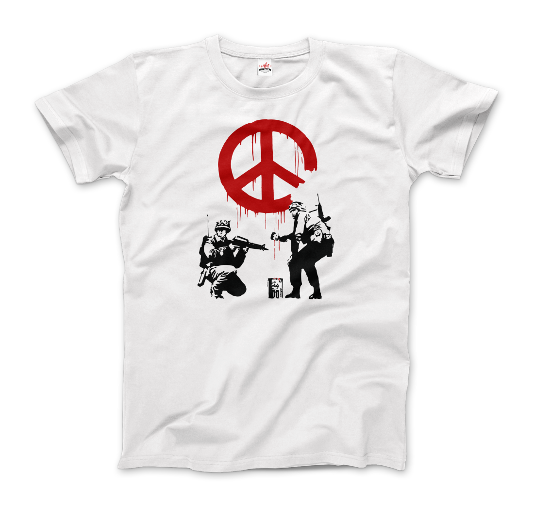 Banksy - Soldiers Painting Peace Symbol 2006 Artwork T-Shirt