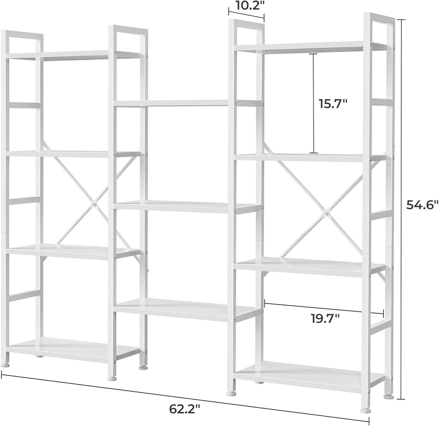 White 11 Shelf Open Display Bookcase For Home Office