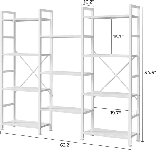 White 11 Shelf Open Display Bookcase For Home Office