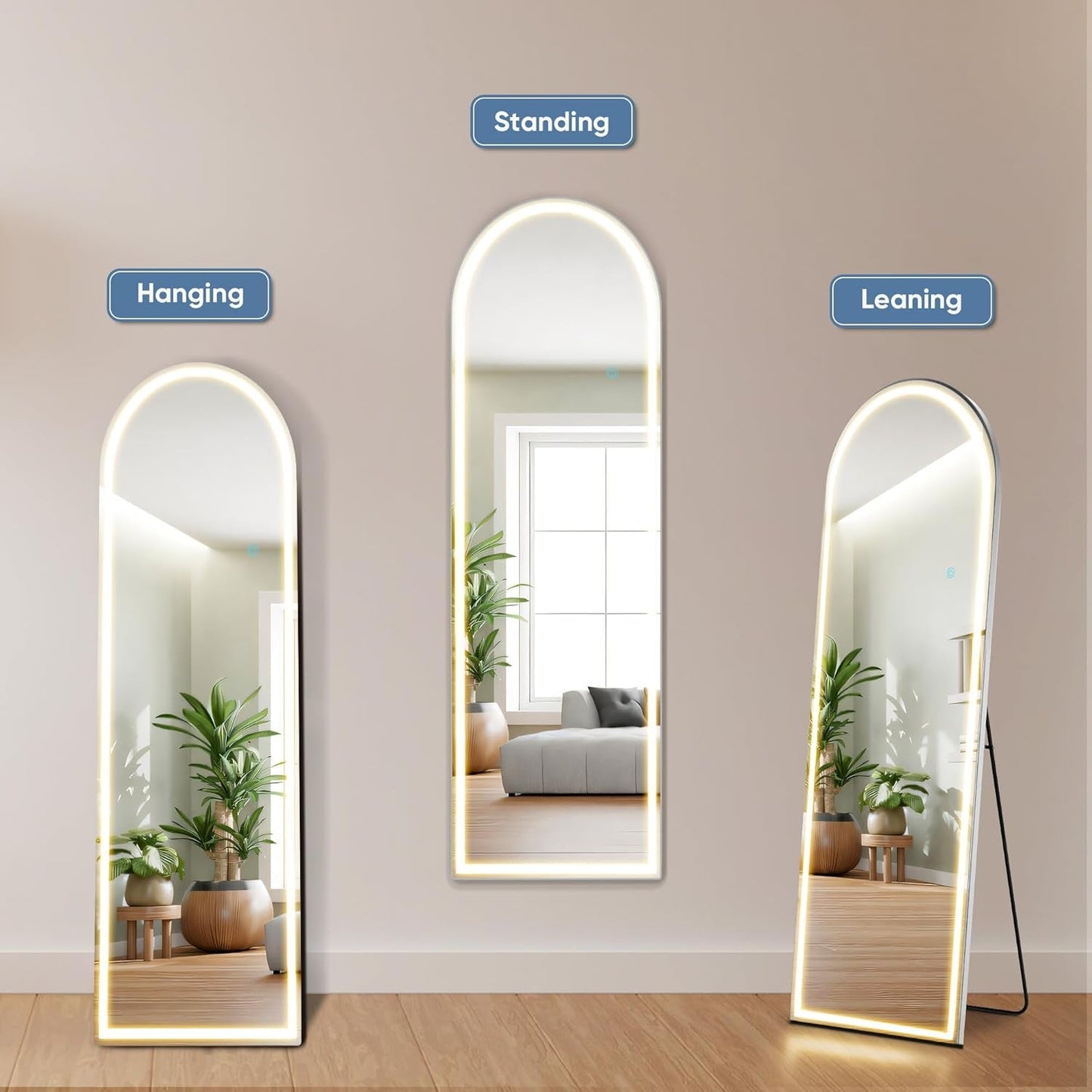 Arched Full Length Floor Mirror With LED Lights 59.8 Inch