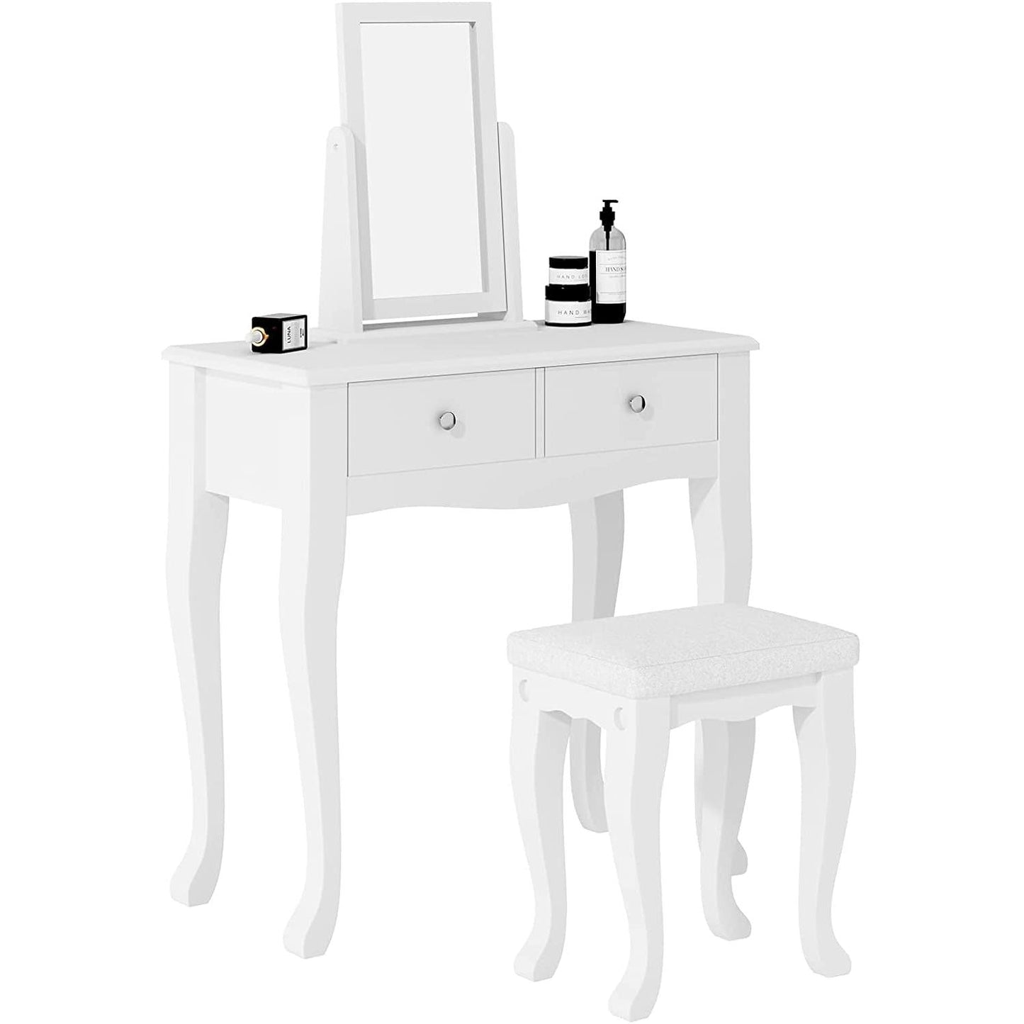 Makeup Vanity Table Set With 360 Degree Mirror And Drawers