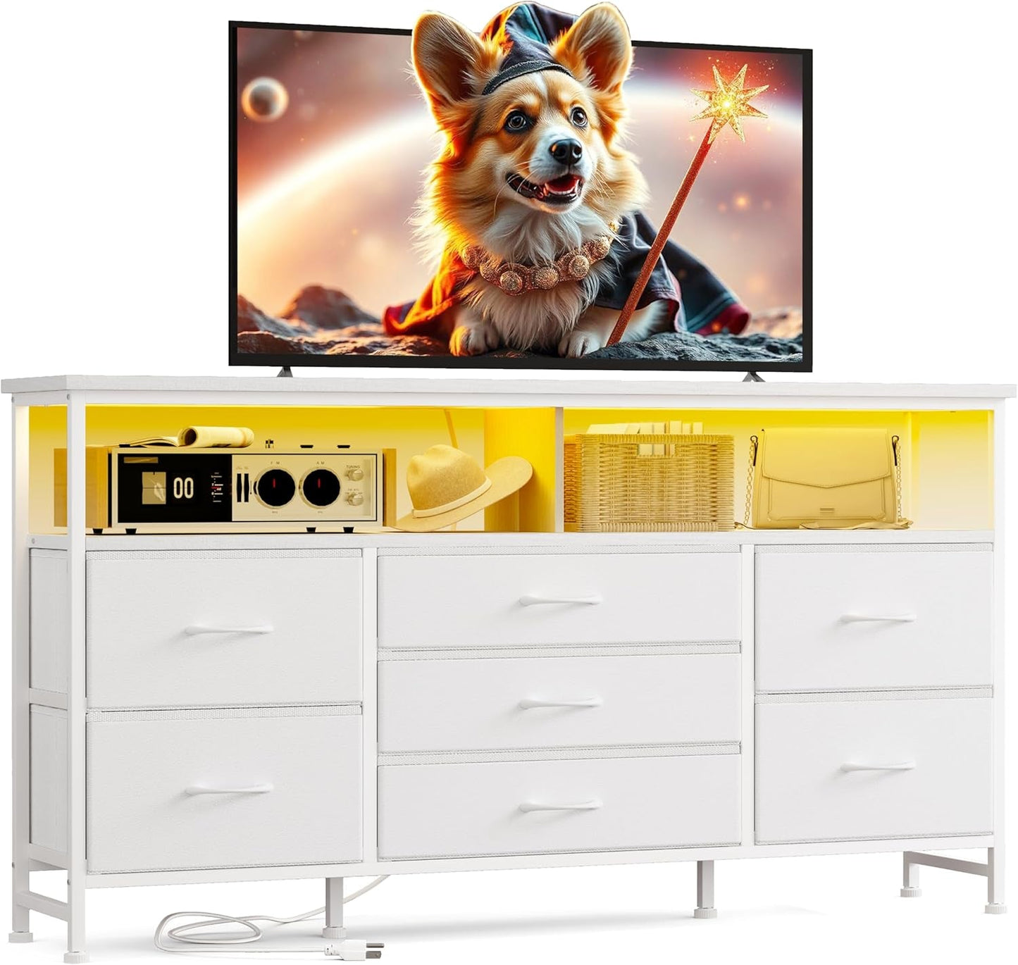 55 Inch Dresser TV Stand With Power Outlets And LED Lights