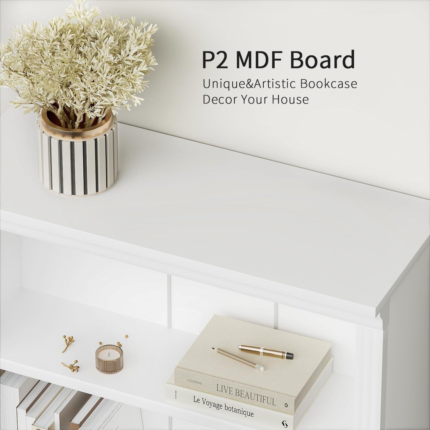 5-Shelf Bookcase Wooden Standing Rack White Living Room