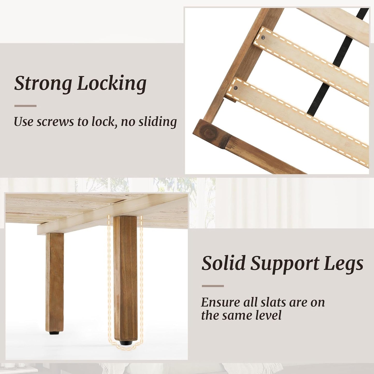 King Size Acacia Wood Platform Bed Frame With Headboard