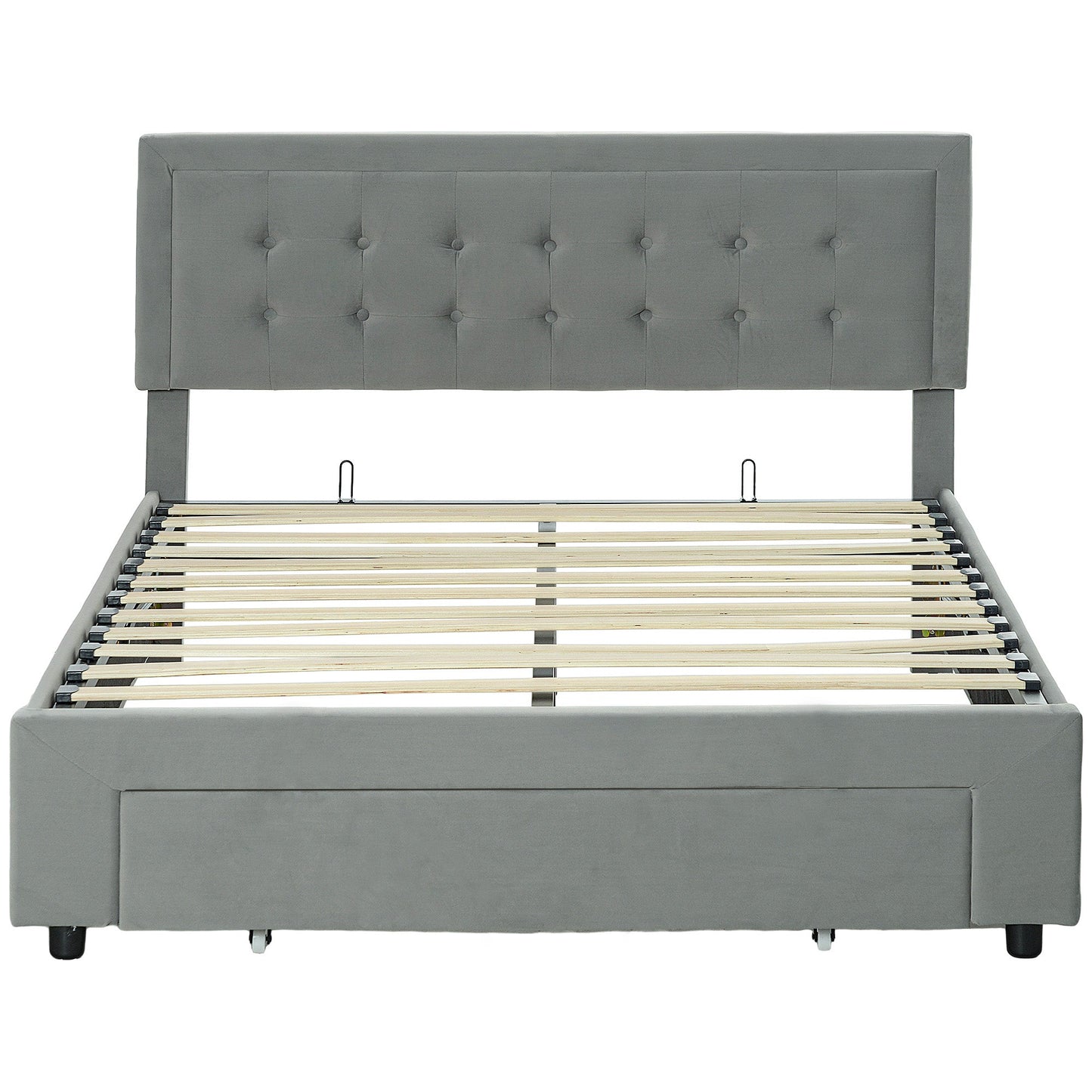 Double Size Ottoman Bed Frame with Front Drawer - Grey
