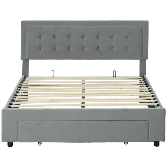 Double Size Ottoman Bed Frame with Front Drawer - Grey
