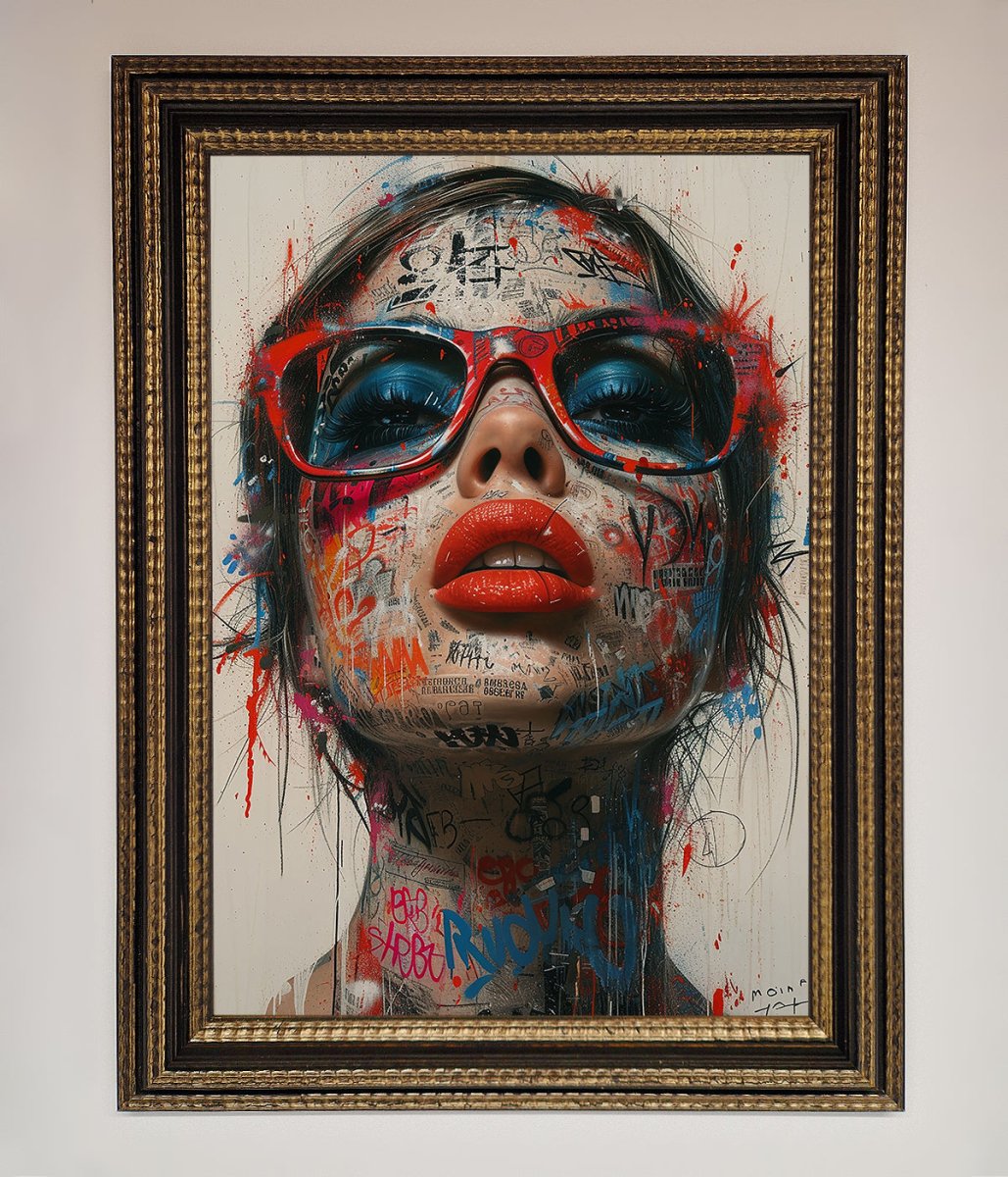 Graffiti Lady Glasses Framed Wall Art