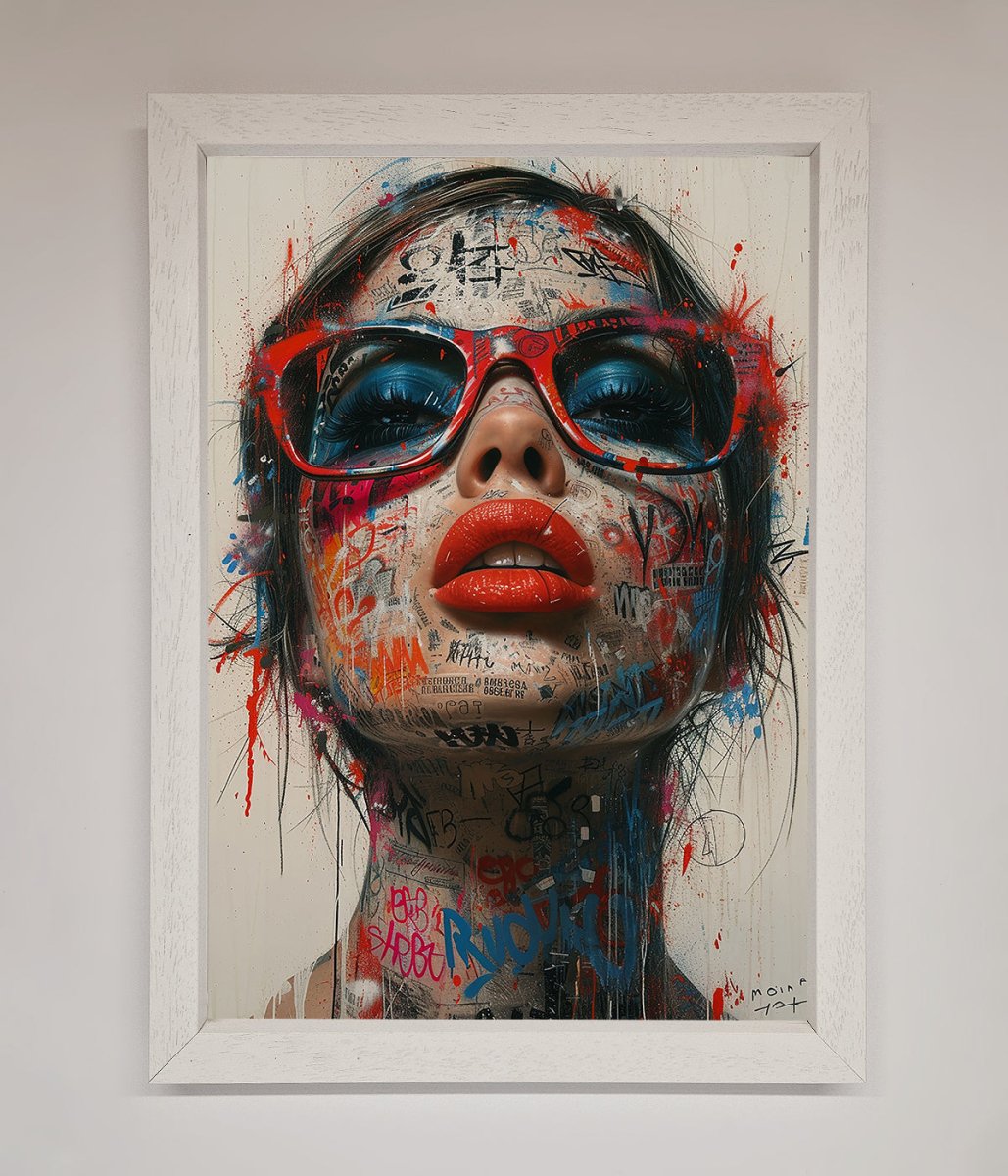 Graffiti Lady Glasses Framed Wall Art